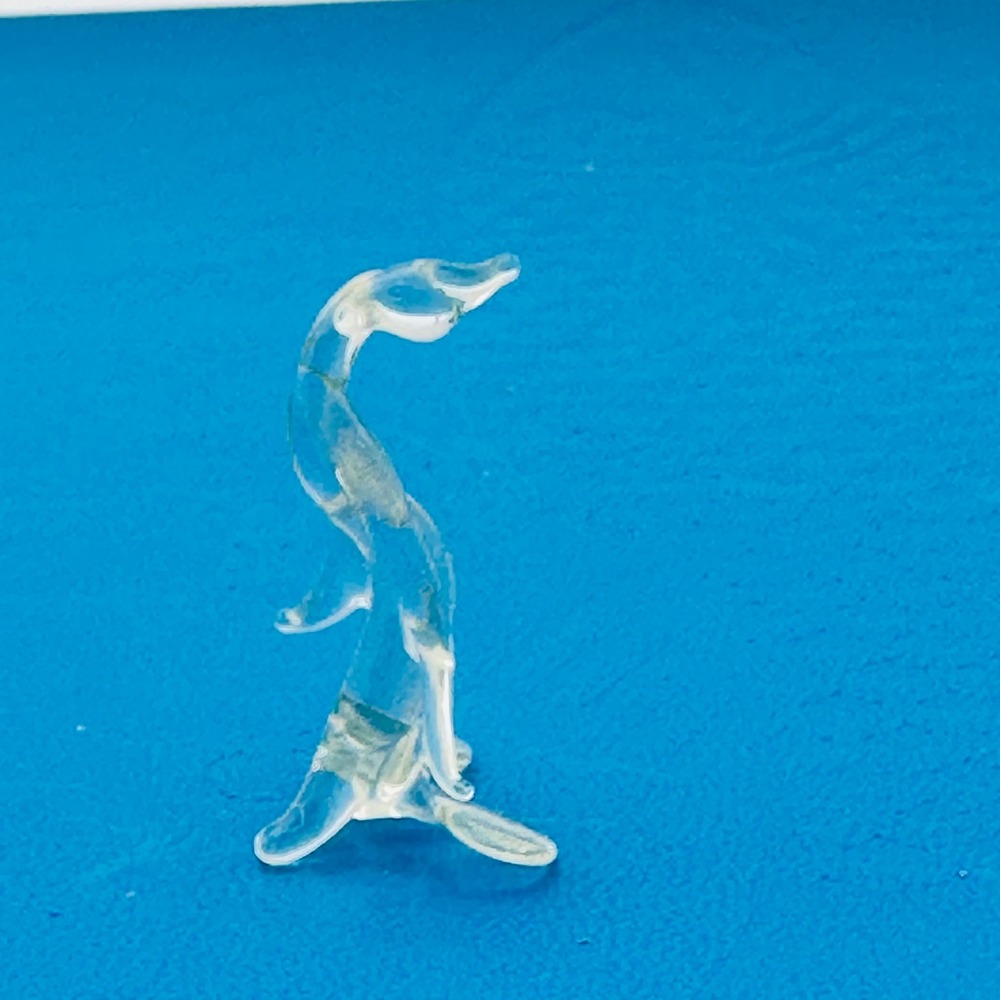 Vintage Hand Blown Clear Glass Miniature Penguin Duck Goose? Figurine 1"